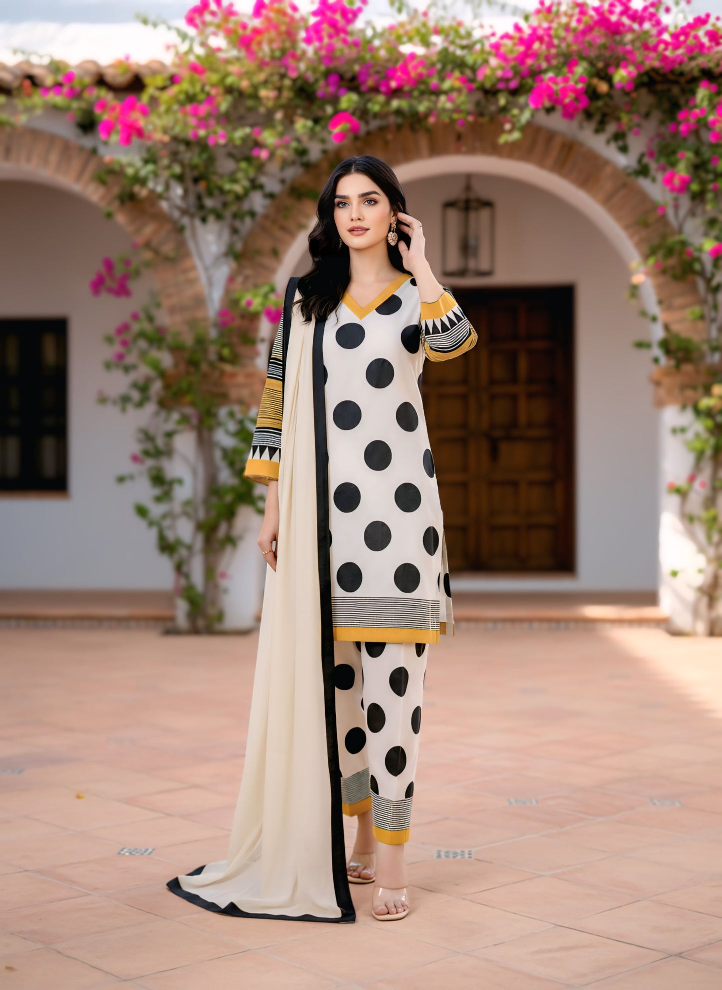 Polka Dot Stitched 3Pc Suit