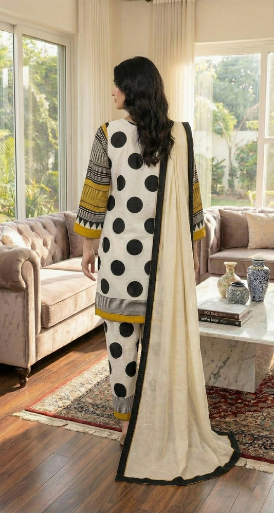 Polka Dot Stitched 3Pc Suit