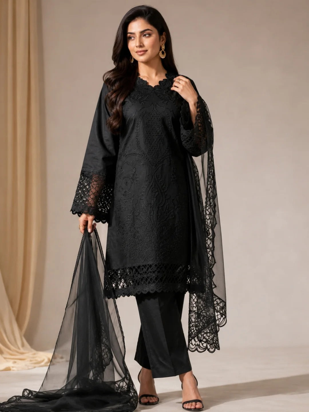 Black Hoor Embroidered 3-Piece Suit