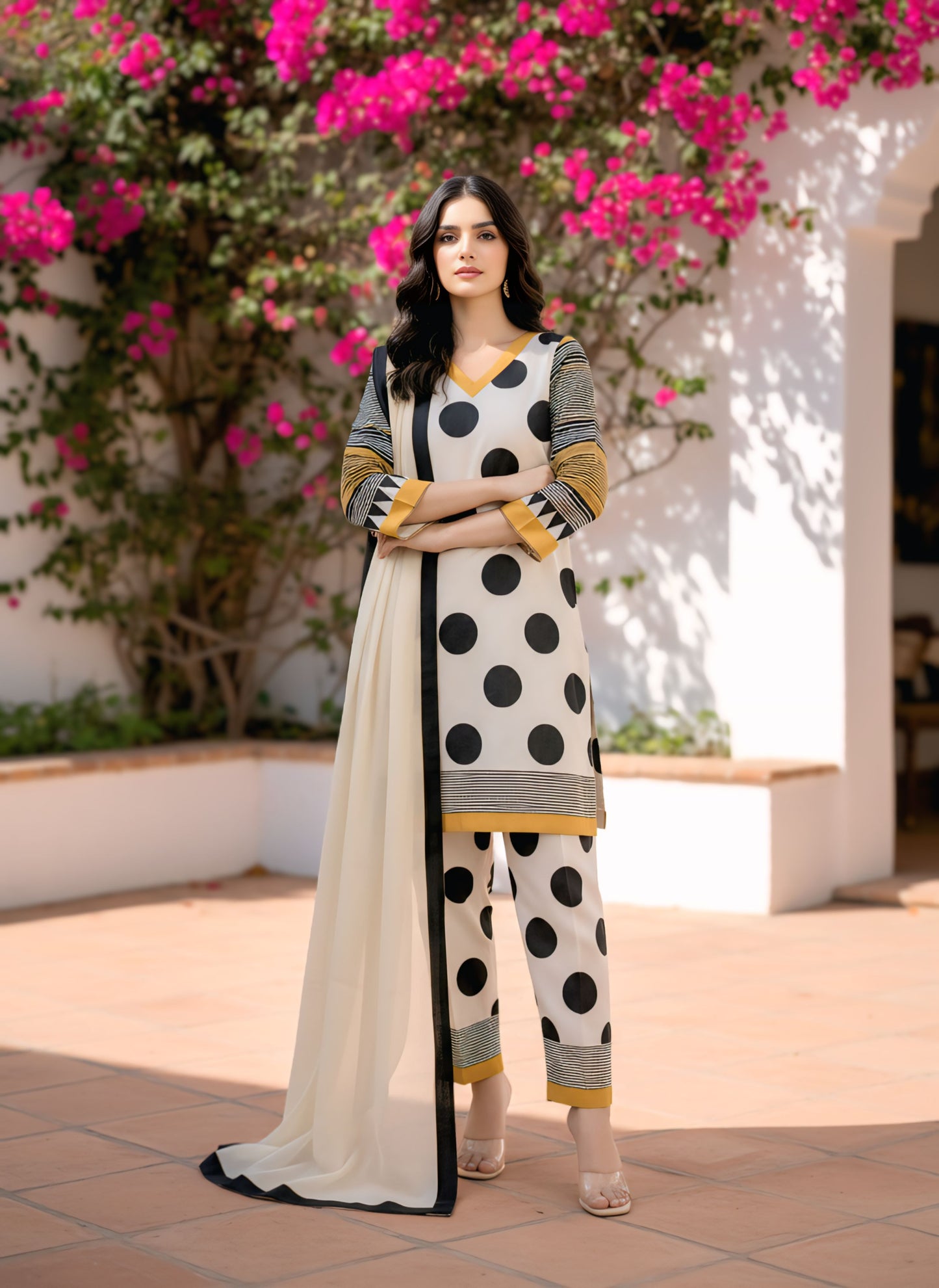 Polka Dot Stitched 3Pc Suit