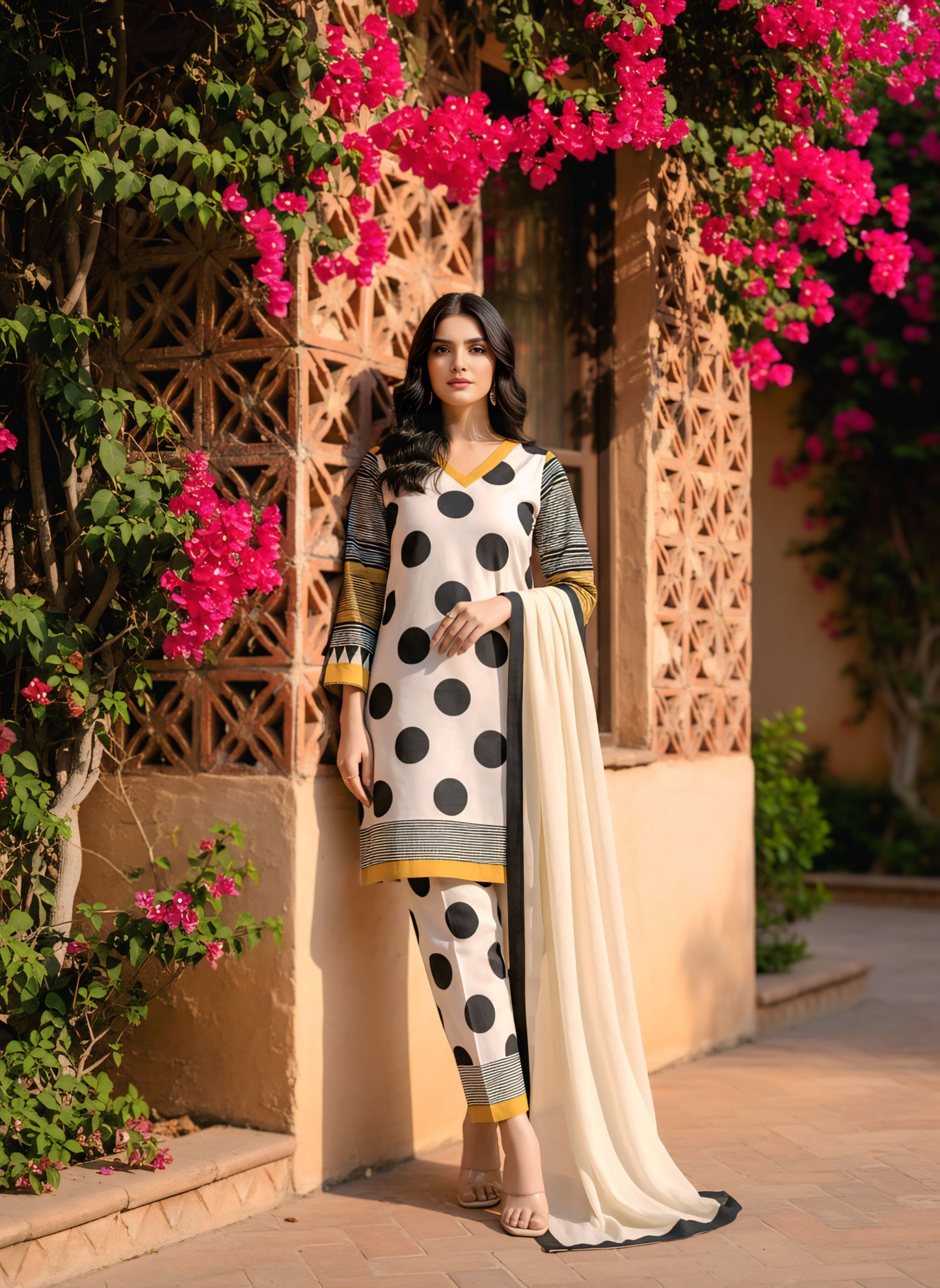 Polka Dot Stitched 3Pc Suit