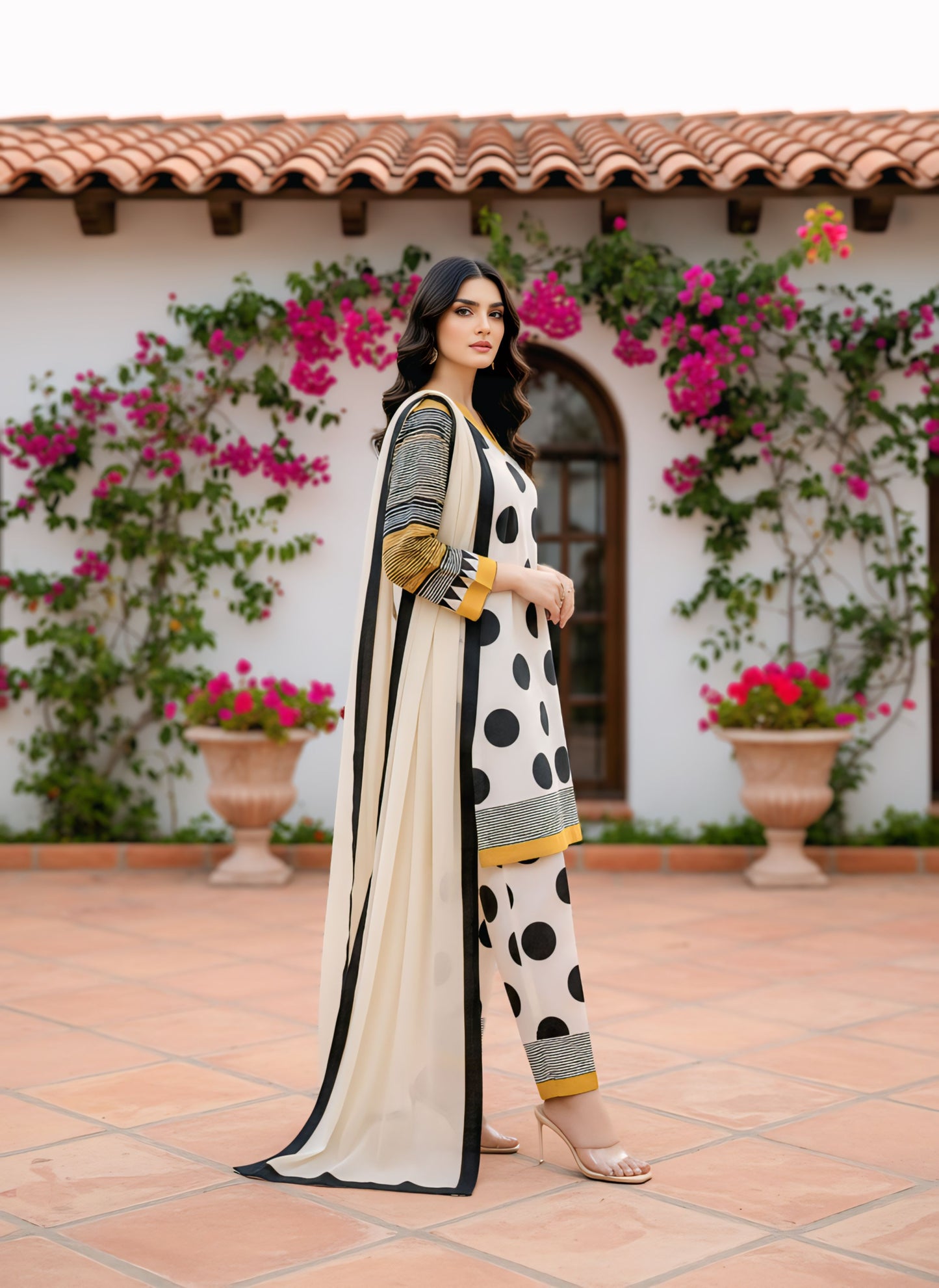 Polka Dot Stitched 3Pc Suit