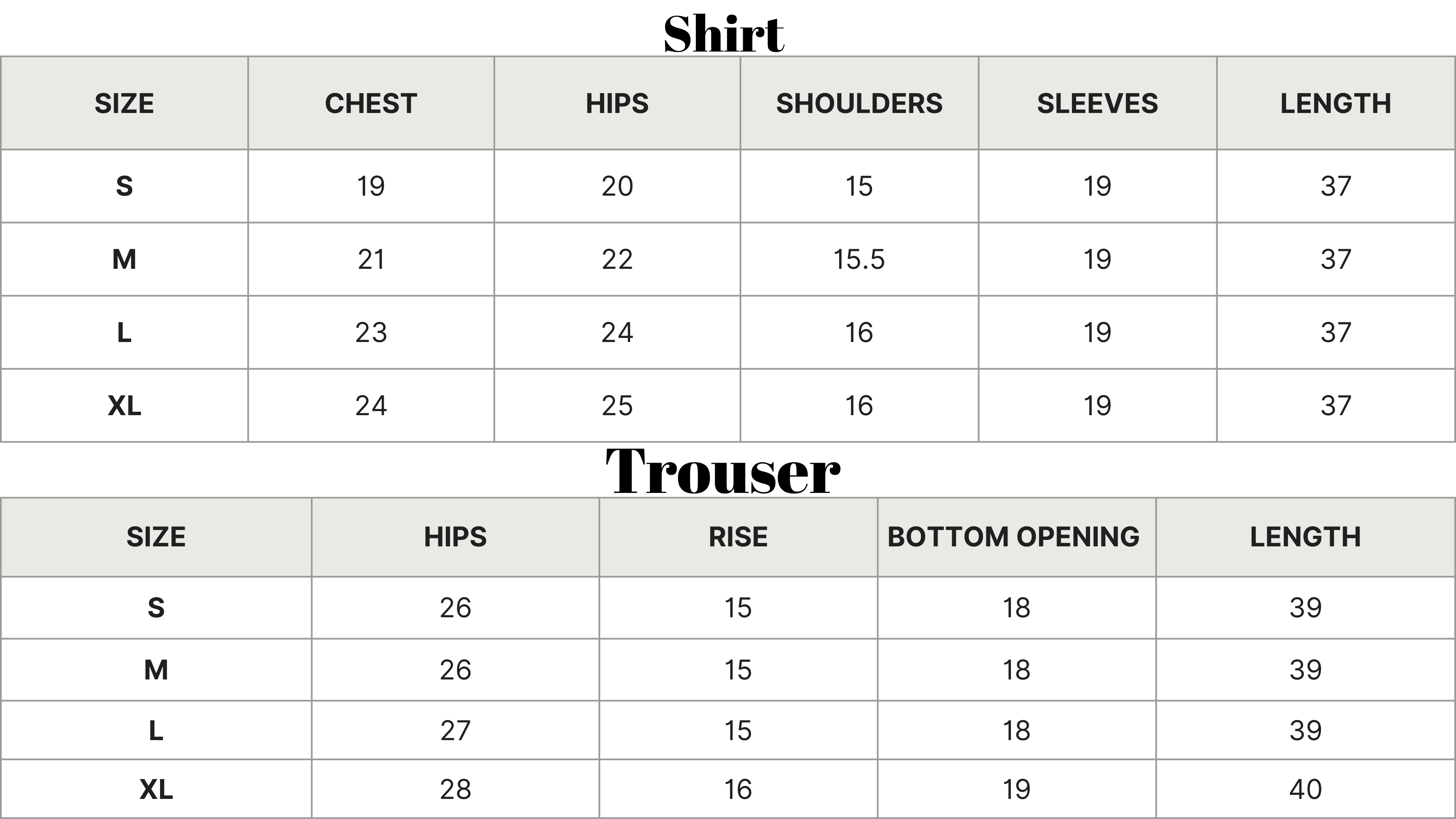 Size Chart