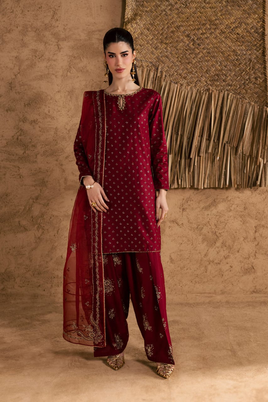 Maroon Majesty Embroided 3 PCs