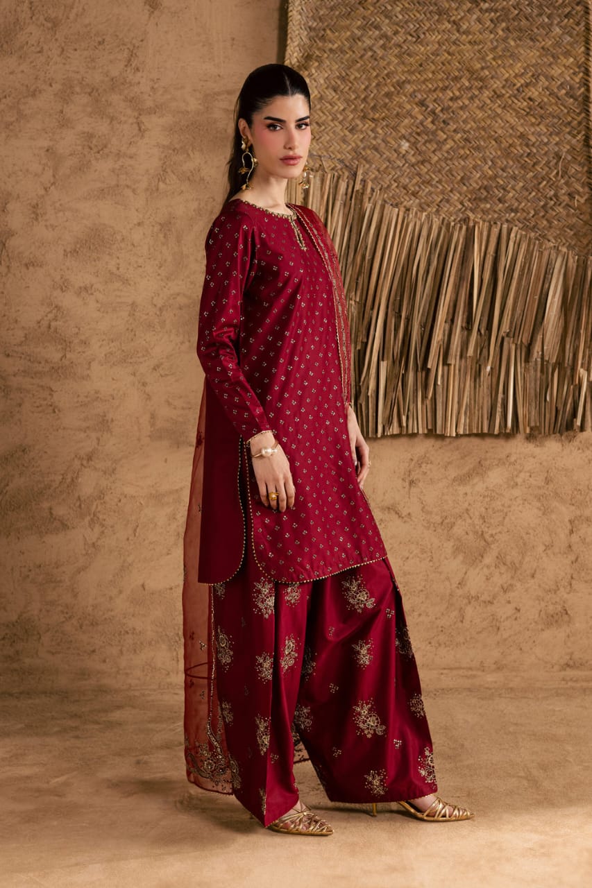 Maroon Majesty Embroided 3 PCs