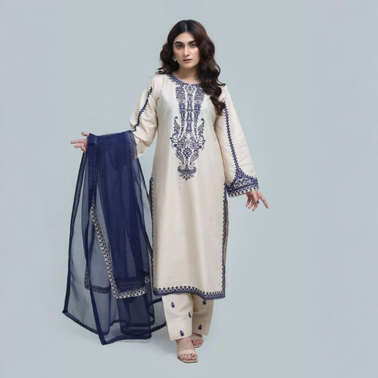 Ivory Elegance - Stitched 3 Pc Suit