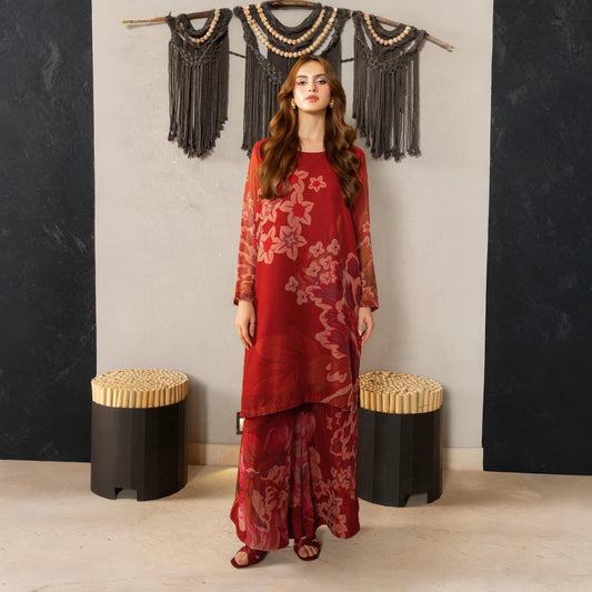 Scarlet Petal - Stitched 2 Pc Suit