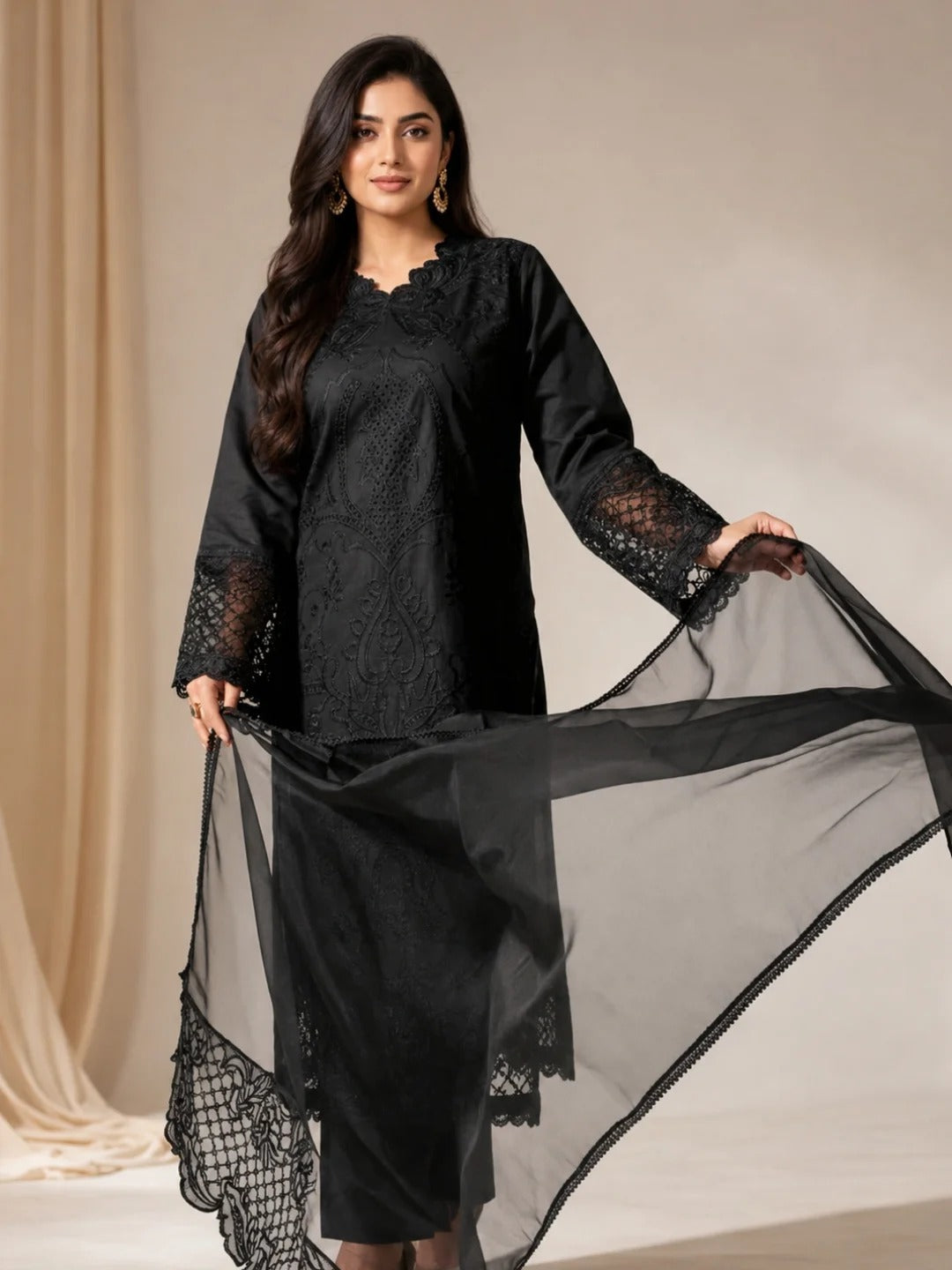 Black Hoor  Embroidered 3-Piece Suit